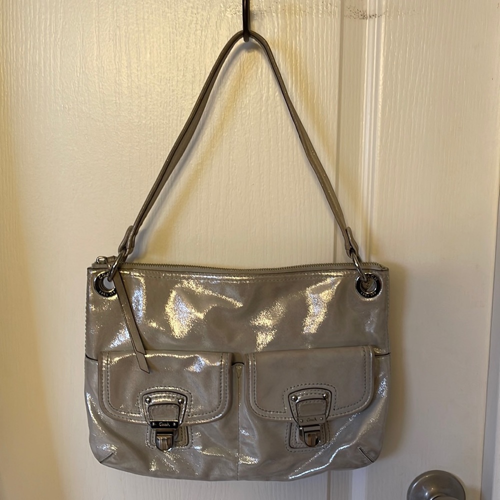 Good condition silver metallic coach purse